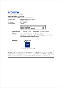 VOLVO VDS-3 APPROVAL VOLVO VDS 3 APPROVAL