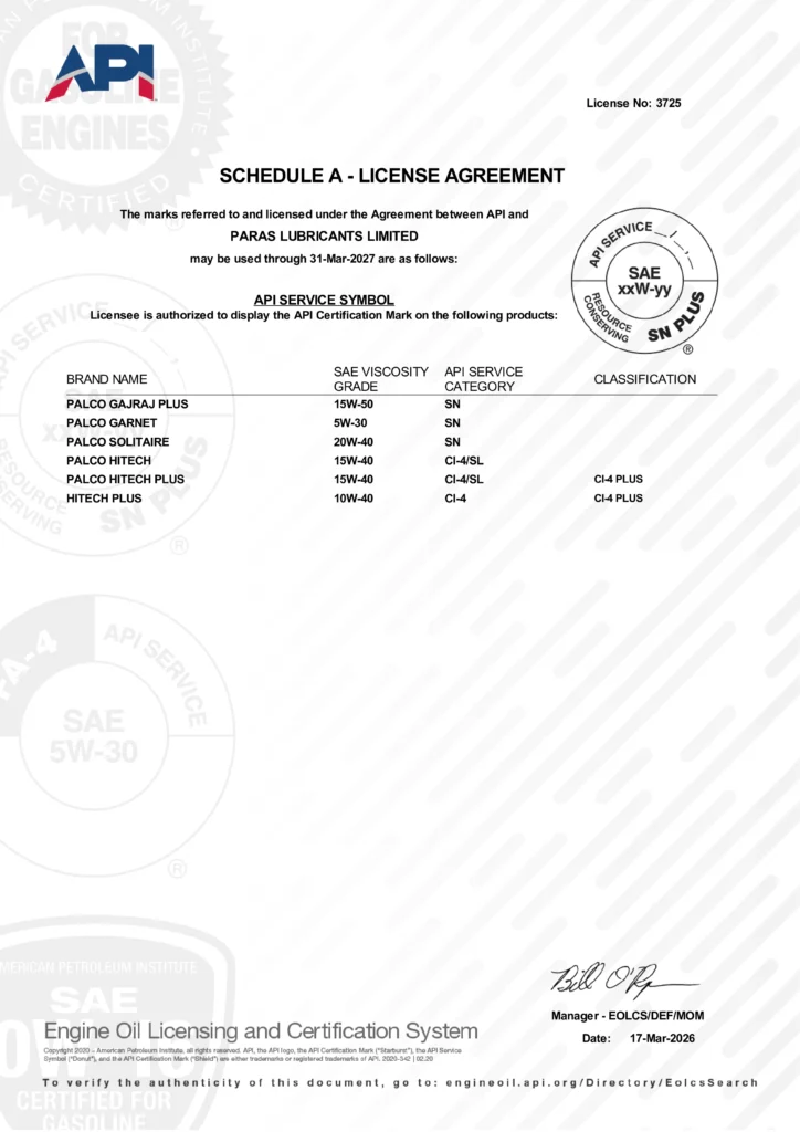 EOLCS Certificate PARAS LUBRICANTS LIMITED